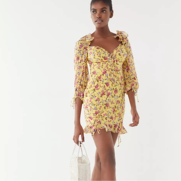 For Love And Lemons || Beaumont Mini Dress Yellow Floral - Picture 7 of 12